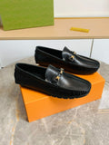 Black Textured Loafers with Gold-Tone Hardware — hero