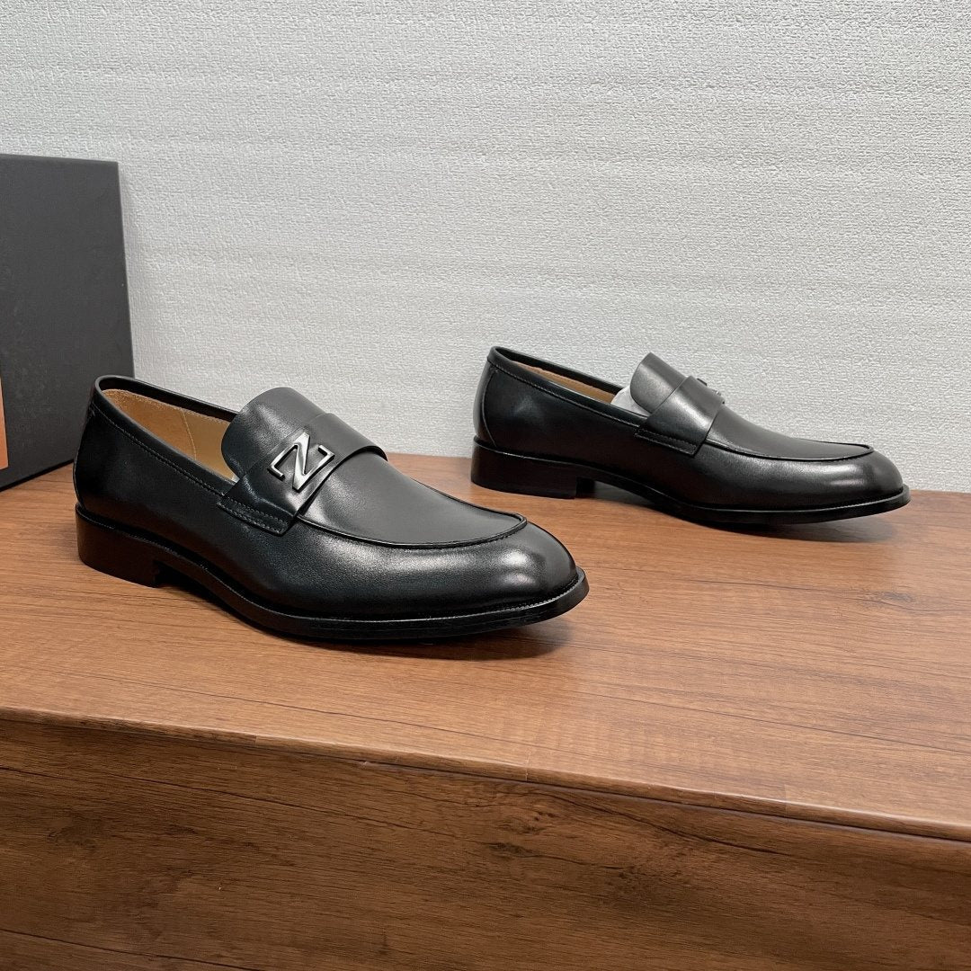 Zegna Black Metal-Accent Loafers — front