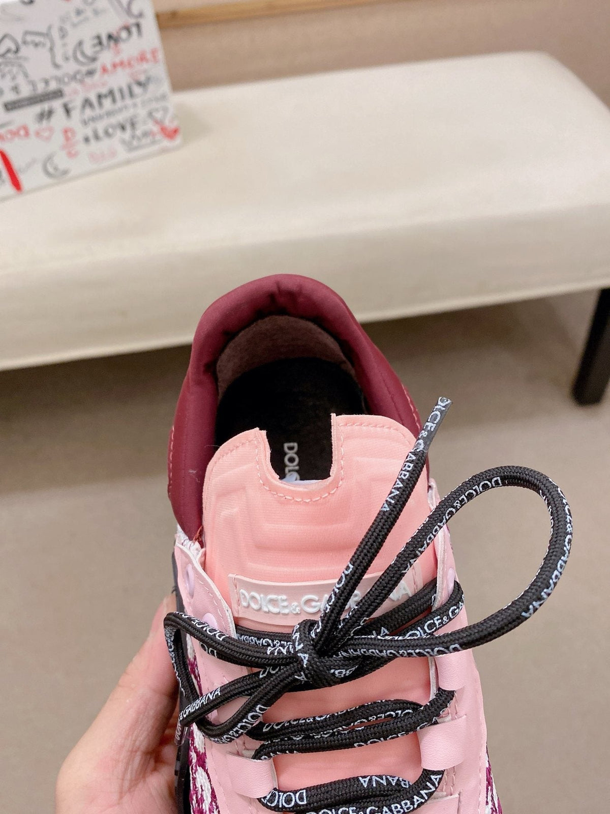 Dolce & Gabbana Pink Patterned Low-Top Sneakers — detail