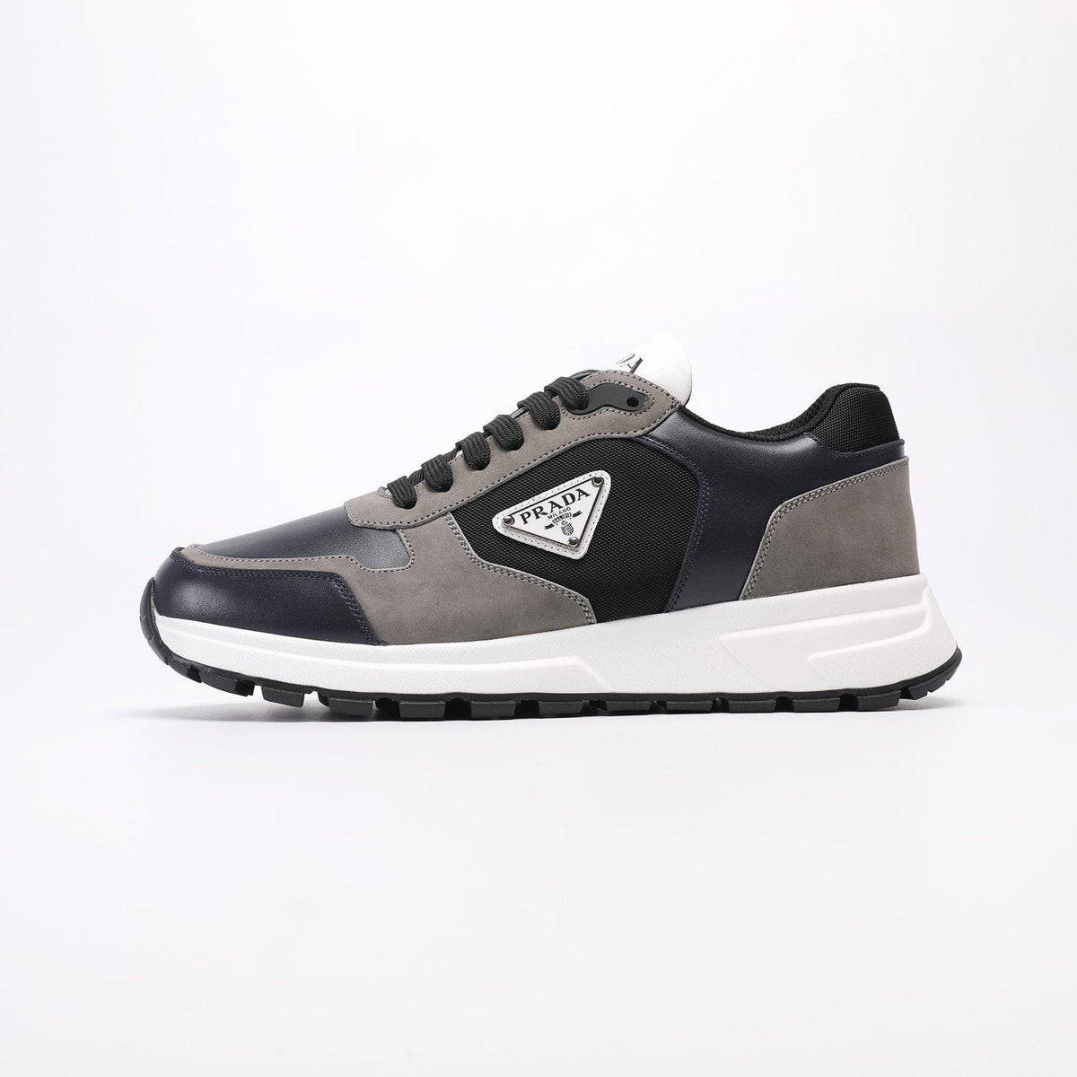 Prada Navy and Gray Paneled Sneakers — side