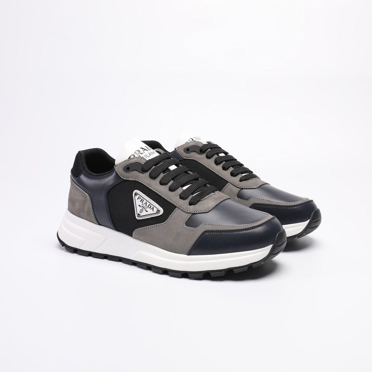 Prada Navy and Gray Paneled Sneakers — front
