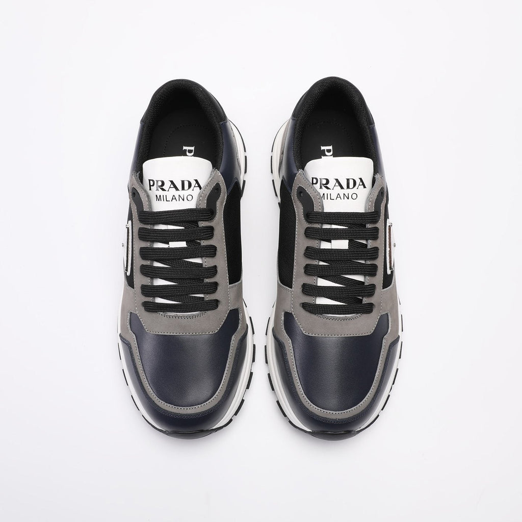 Prada Navy and Gray Paneled Sneakers — hero