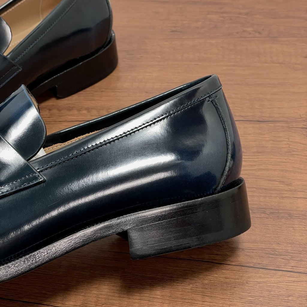 Zegna Dark Navy Leather Loafers — detail