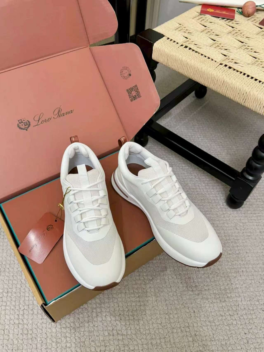 Loro Piana White and Gray Low-Top Sneakers — front