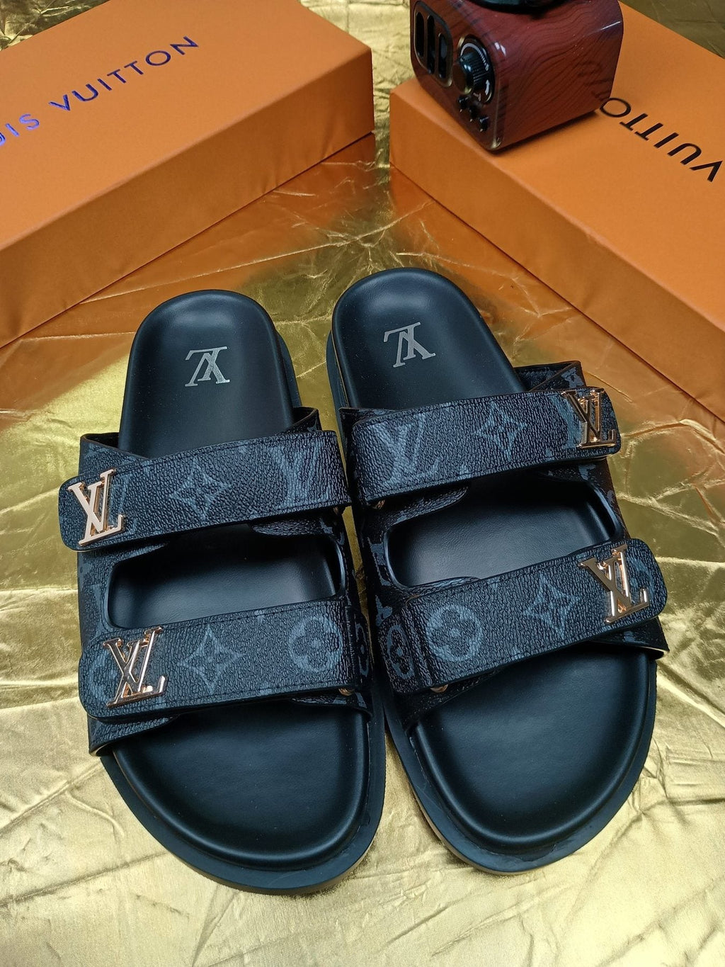Louis Vuitton Monogram Double-Strap Slide Sandals — front