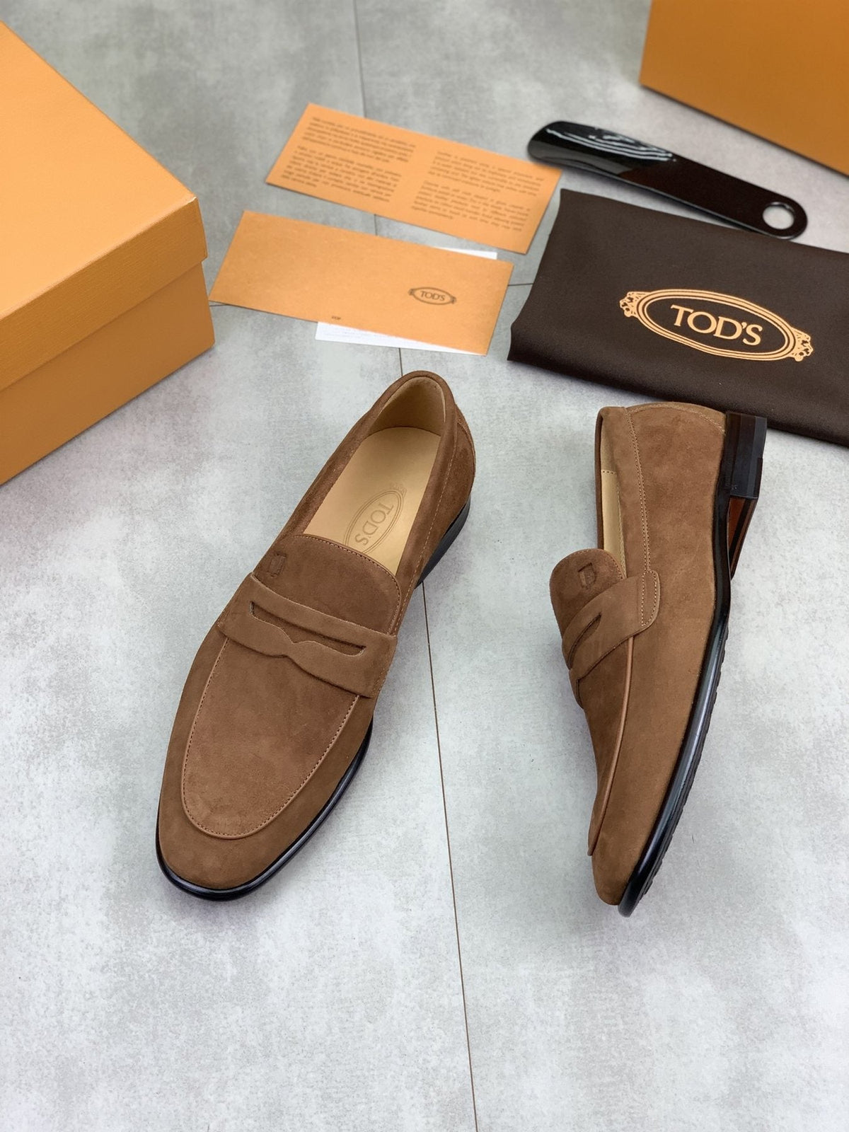 Tod's Brown Suede Penny Loafers — side