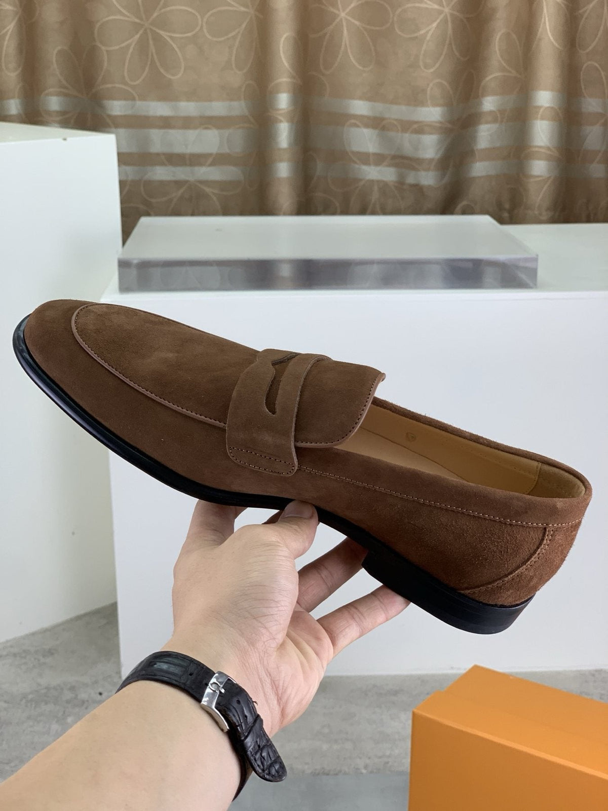 Tod's Brown Suede Penny Loafers — side