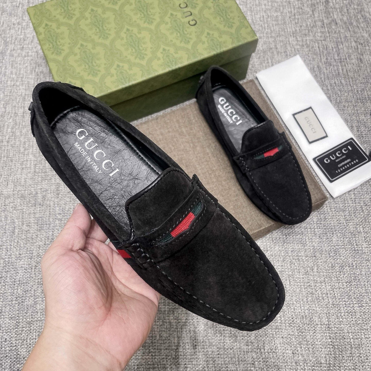 Gucci Black Stripe Slip-On Loafers — model