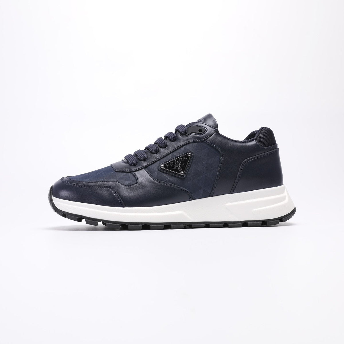 Prada Navy Textured Low-Top Sneakers — side