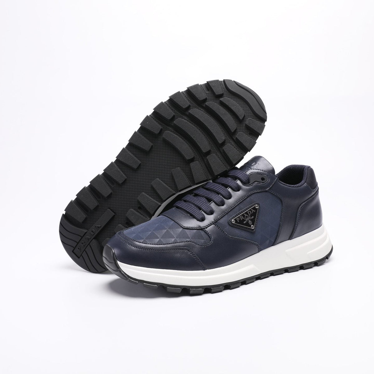 Prada Navy Textured Low-Top Sneakers — detail