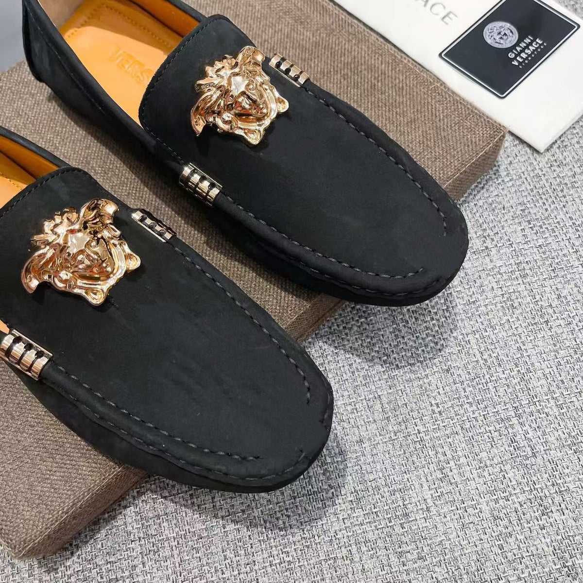 Versace Black Gold Medusa Loafers — front