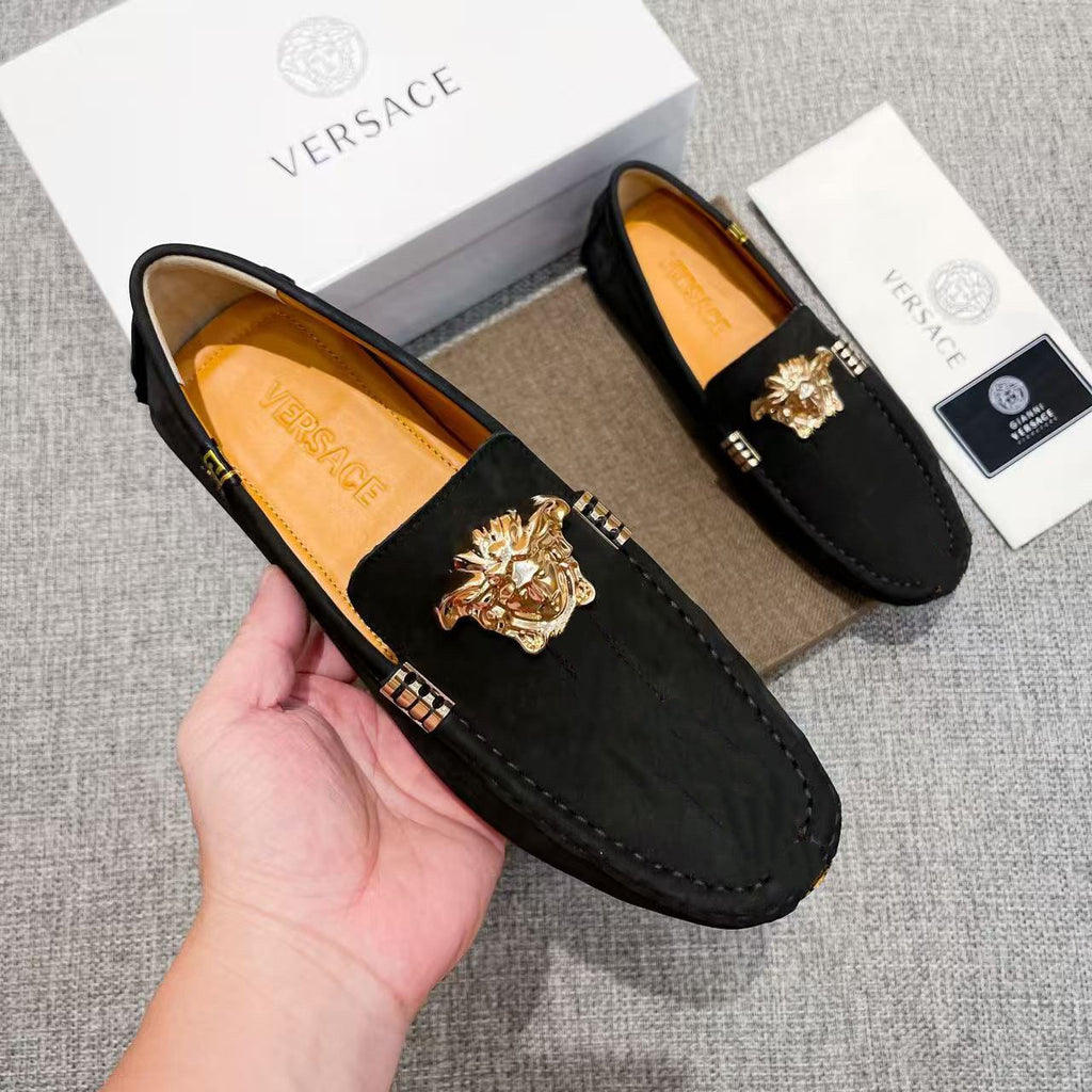 Versace Black Gold Medusa Loafers — model