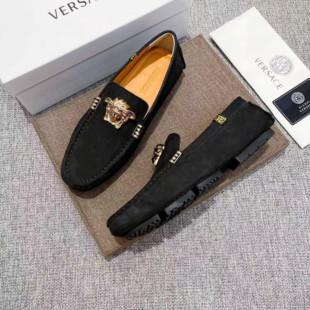 Versace Black Gold Medusa Loafers — side