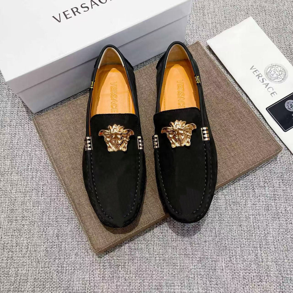 Versace Black Gold Medusa Loafers — front