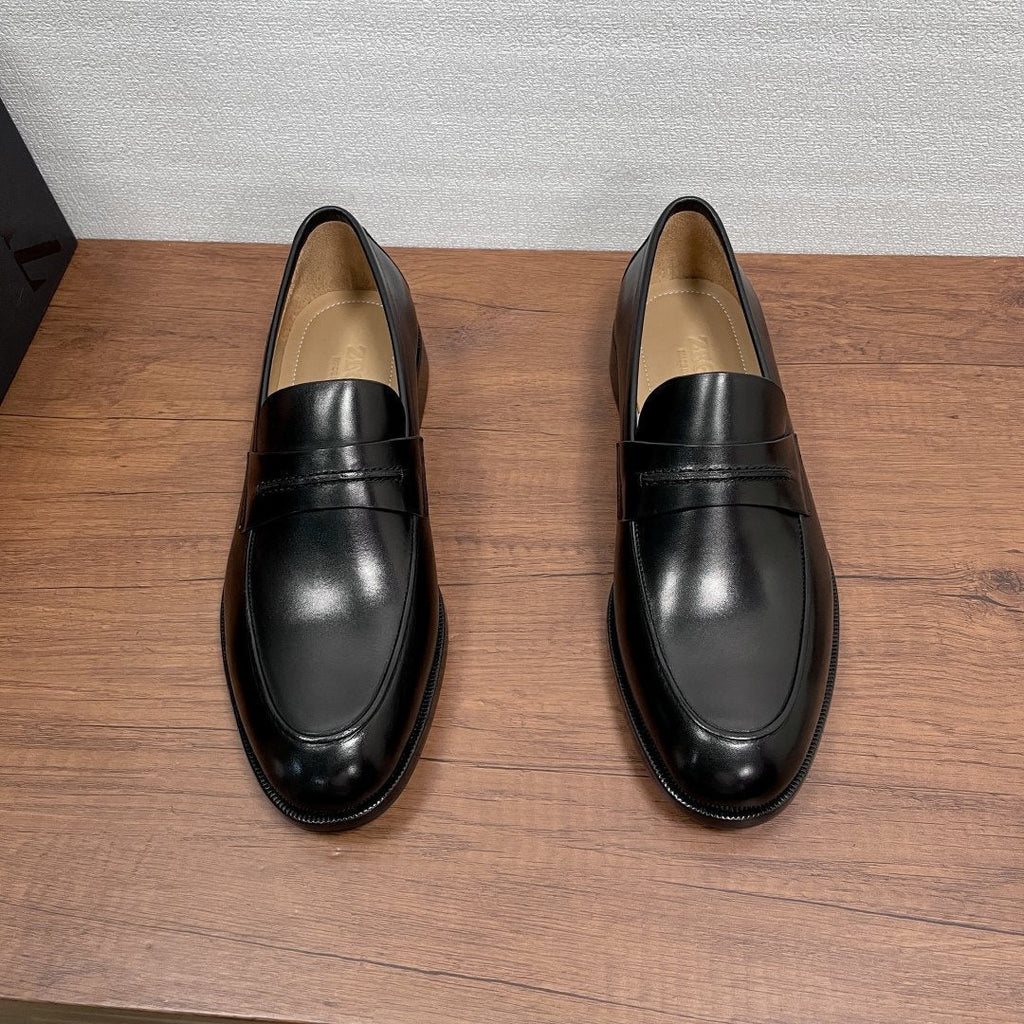 Zegna Black Leather Strap Loafers — front