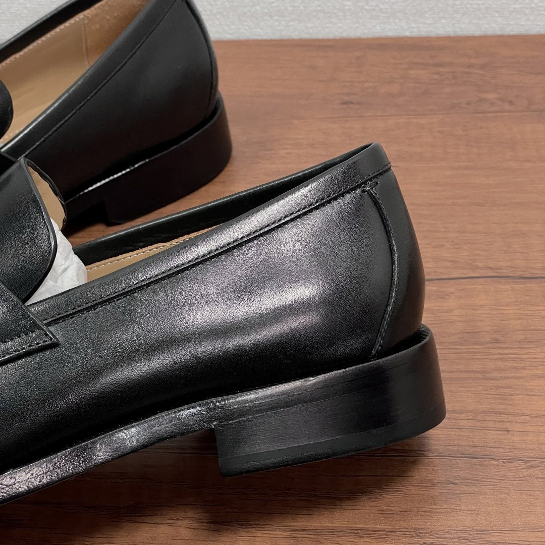 Zegna Black Leather Strap Loafers — detail