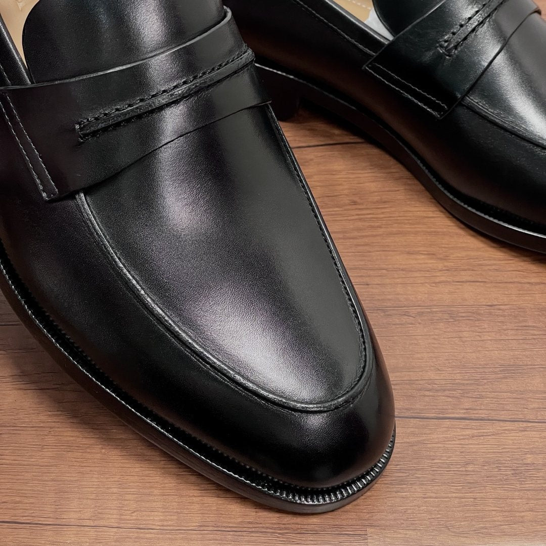 Zegna Black Leather Strap Loafers — detail