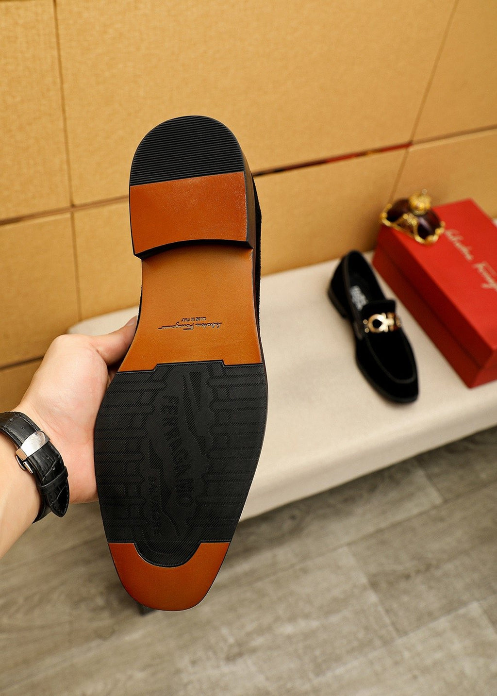 Ferragamo Black Suede Hardware Loafers — model