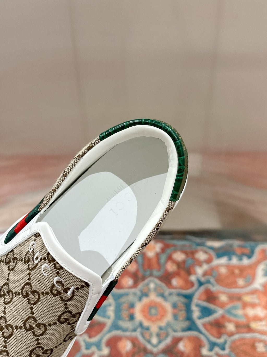 Gucci Monogram Stripe Slip-On Sneakers — detail