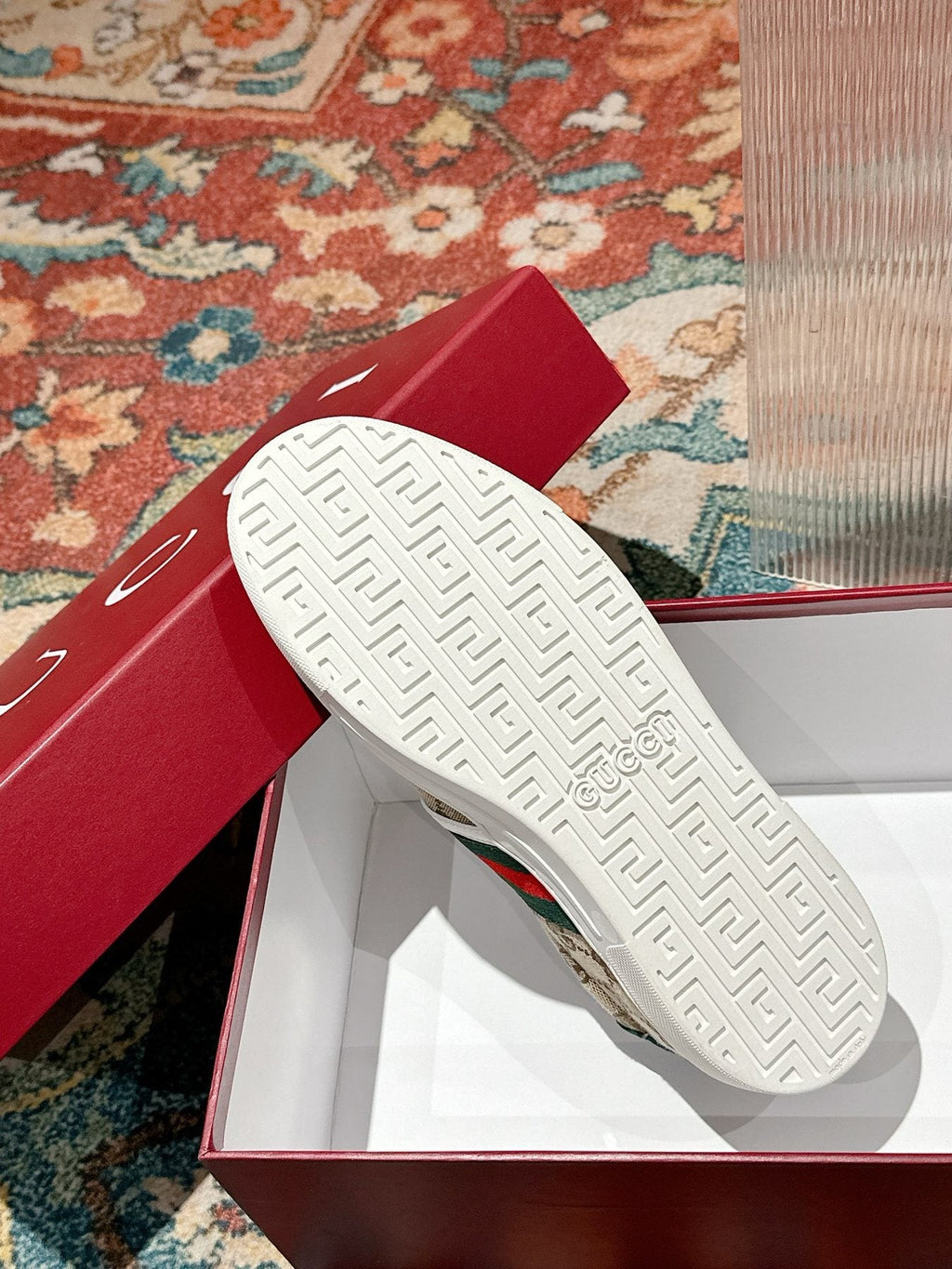 Gucci Monogram Stripe Slip-On Sneakers — detail