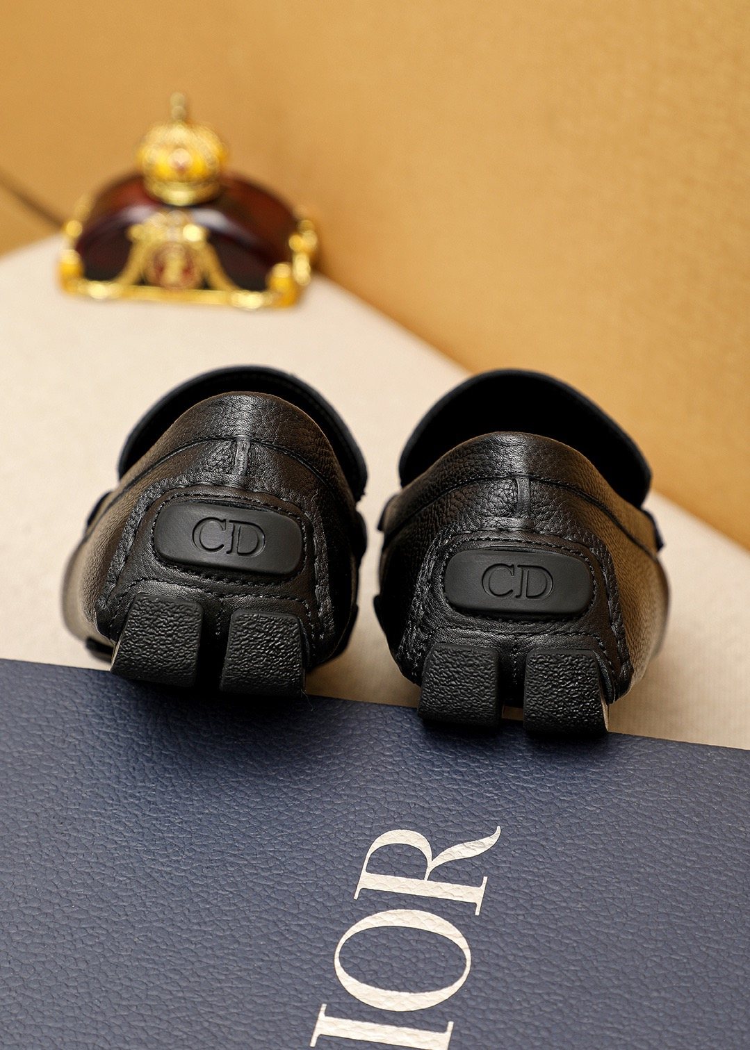 Dior Black Textured Leather Loafers — back