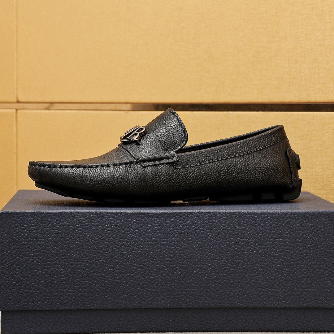 Dior Black Textured Leather Loafers — side