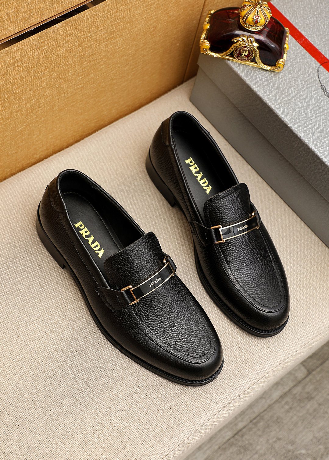 PRADA Black Buckle Loafers — front
