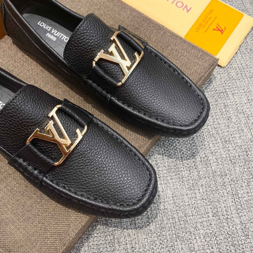 Louis Vuitton Black Leather Hardware Loafers — front