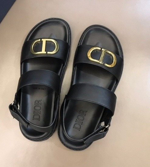 Dior Black Gold-Tone Hardware Sandals — front