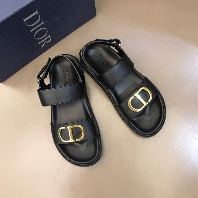 Dior Black Gold-Tone Hardware Sandals — front