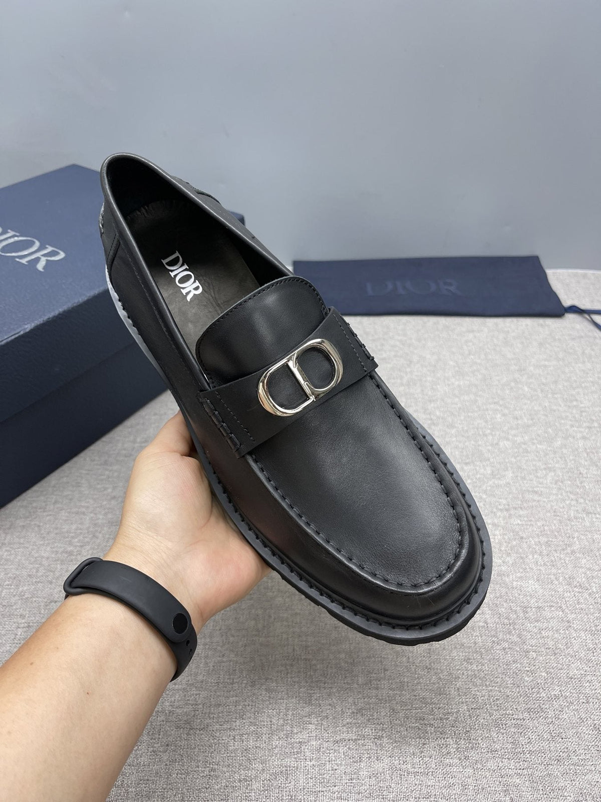 DIOR Black Double-Loop Slip-On Loafers — model