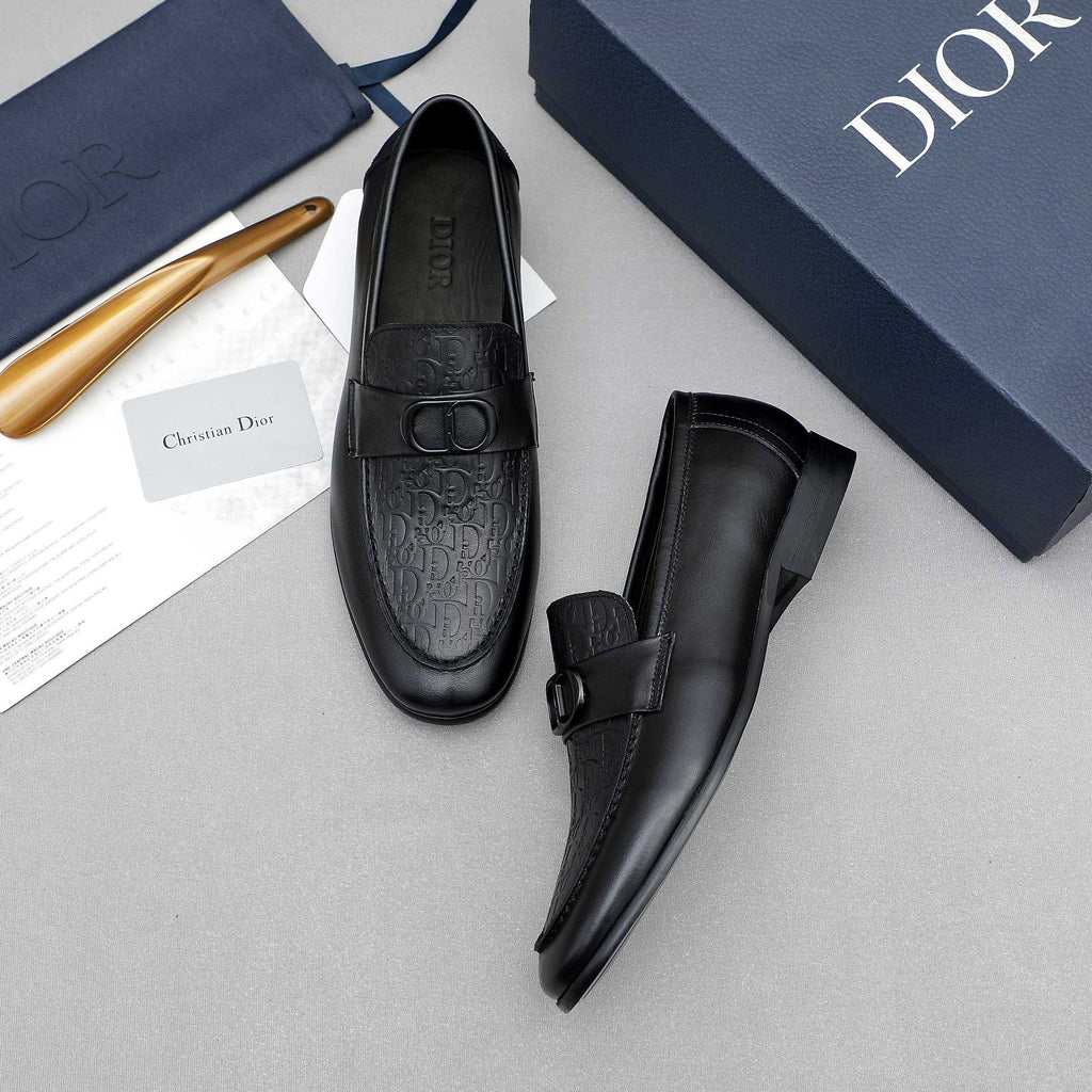 Dior Black Embossed Leather Loafers — front