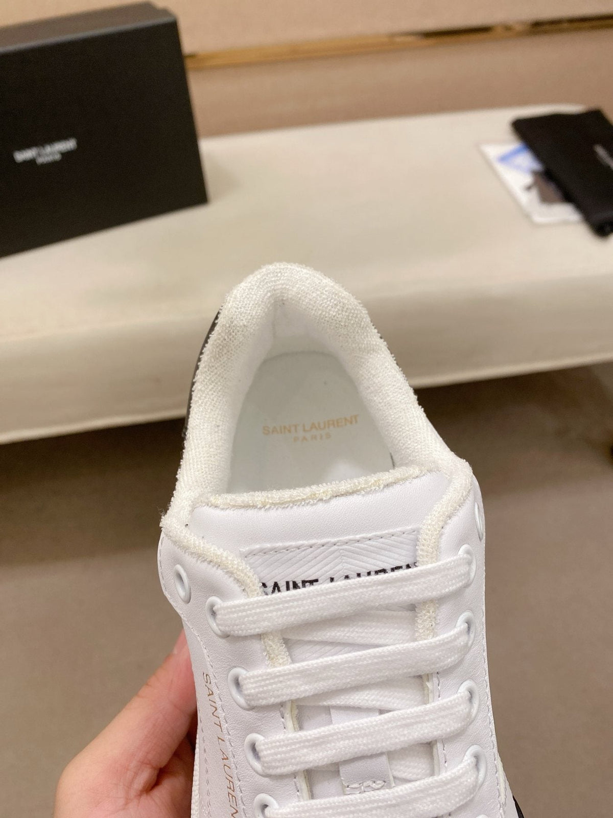 Saint Laurent White & Black Toe-Cap Sneakers — detail