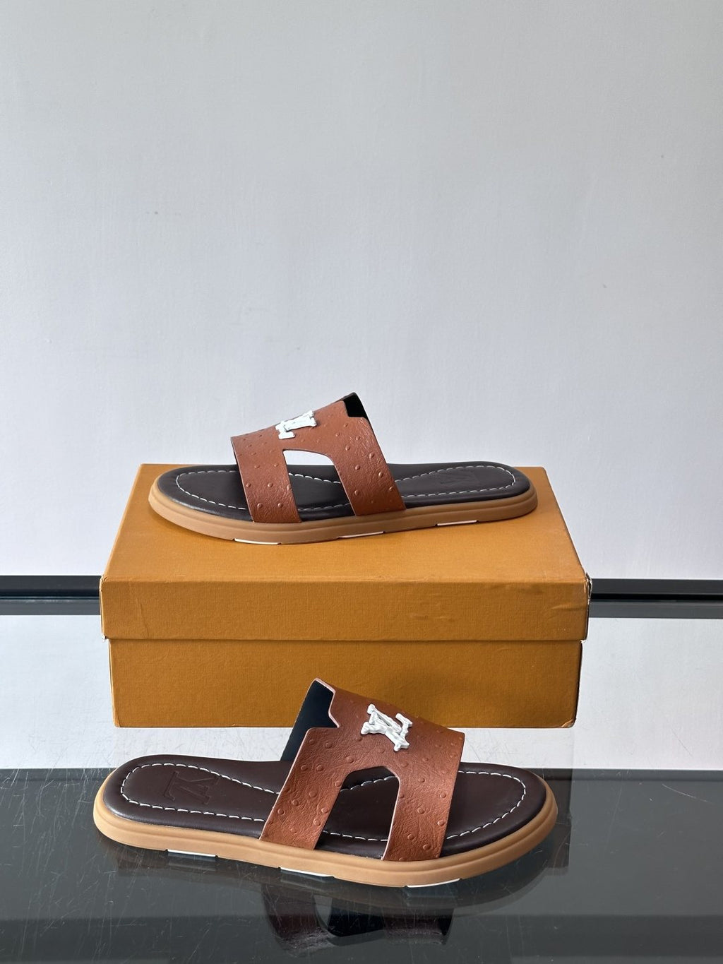 Louis Vuitton Brown Logo Slide Sandals — side