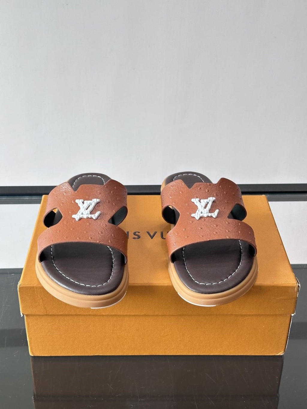 Louis Vuitton Brown Logo Slide Sandals — hero