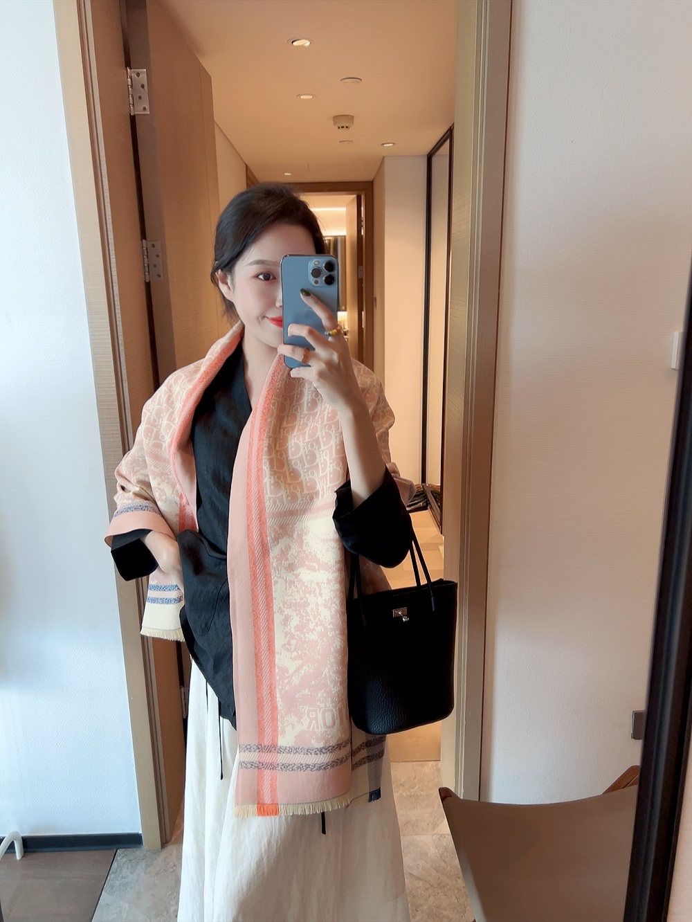 Dior Reversible Fringed Scarf — model