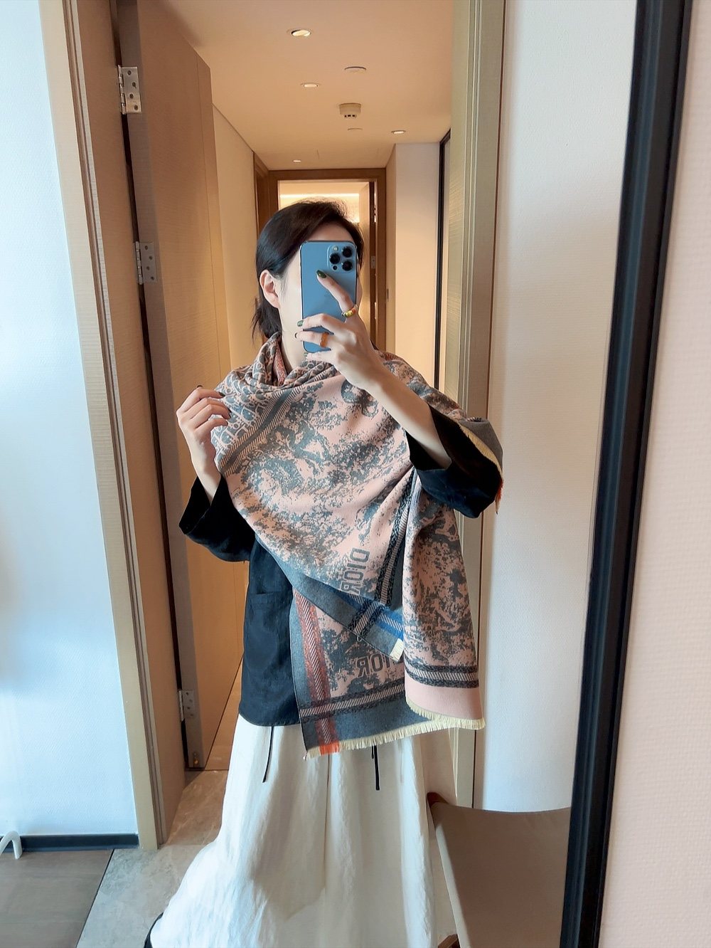 Dior Reversible Fringed Scarf — model