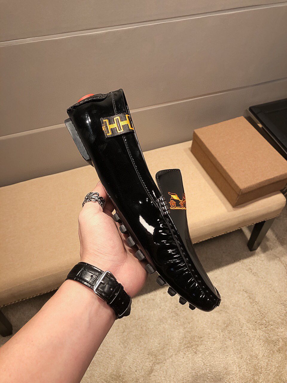 Hermès Black Glossy Hardware Loafers — model