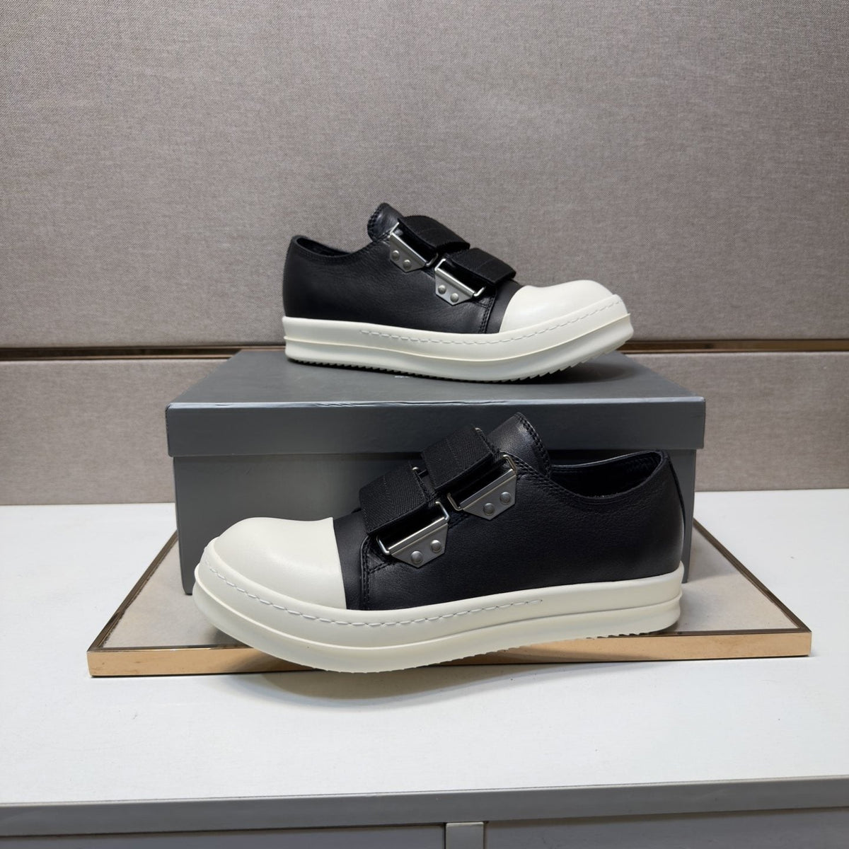 Rick Owens Black Strap Low-Top Sneakers — side
