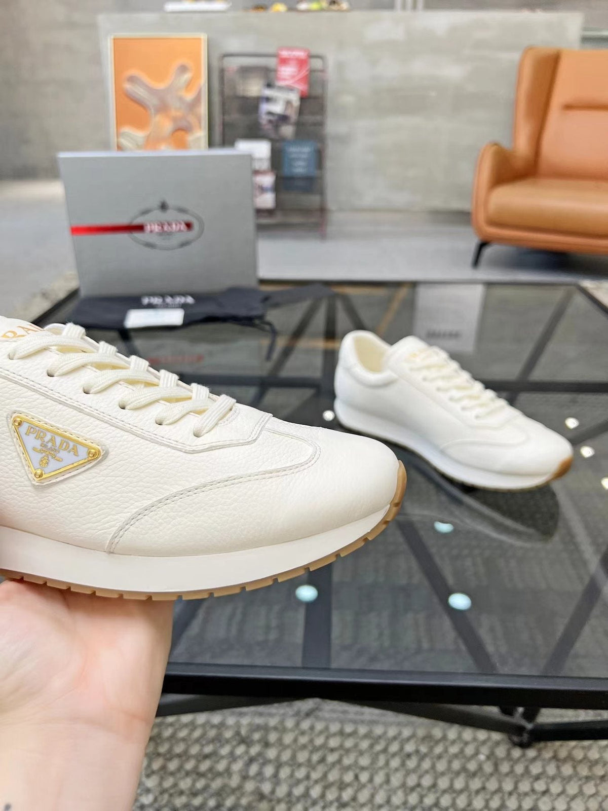 Prada White Beige Low-Top Sneakers — detail