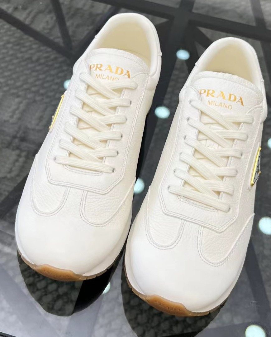 Prada White Beige Low-Top Sneakers — front