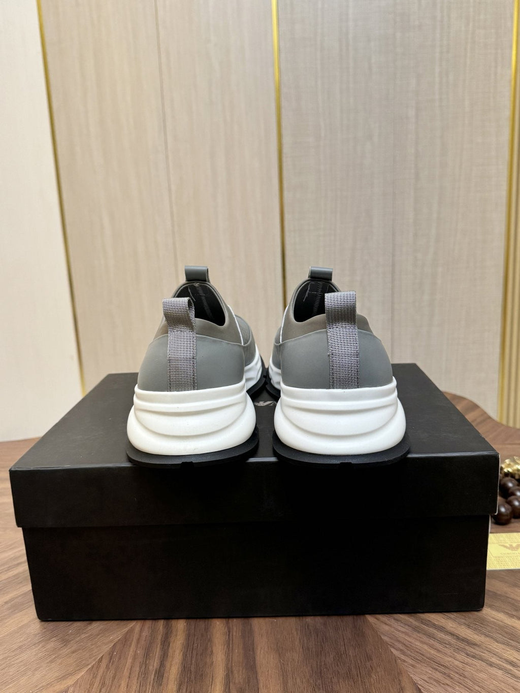 Emporio Armani Gray Slip-On Sneakers — back