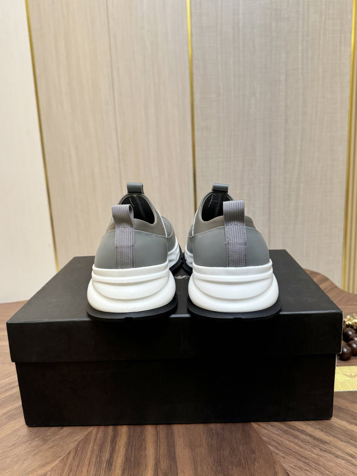 Emporio Armani Gray Slip-On Sneakers — back