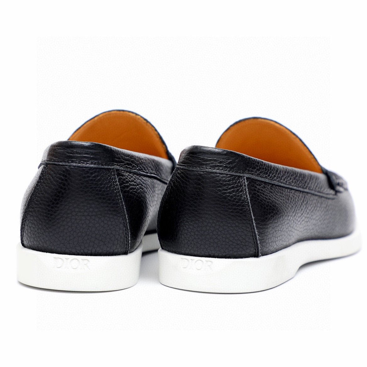 Dior Black Textured Leather Slip-On Loafers — back