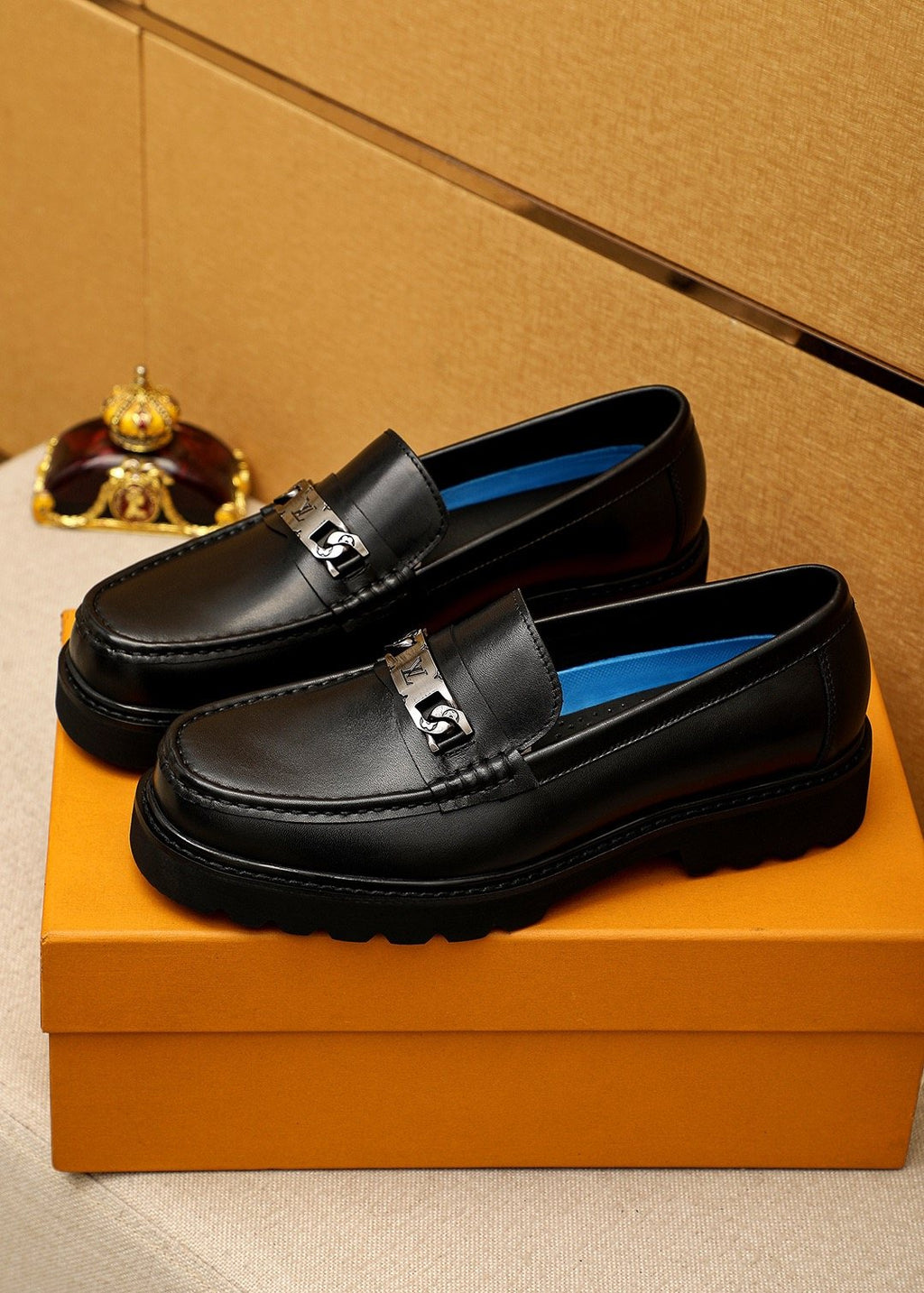 Louis Vuitton Black Metal-Bit Loafers — front