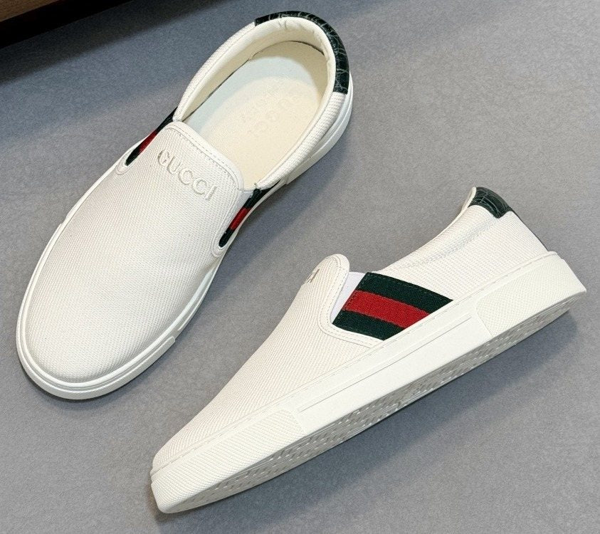 Gucci White Stripe Slip-On Sneakers — hero