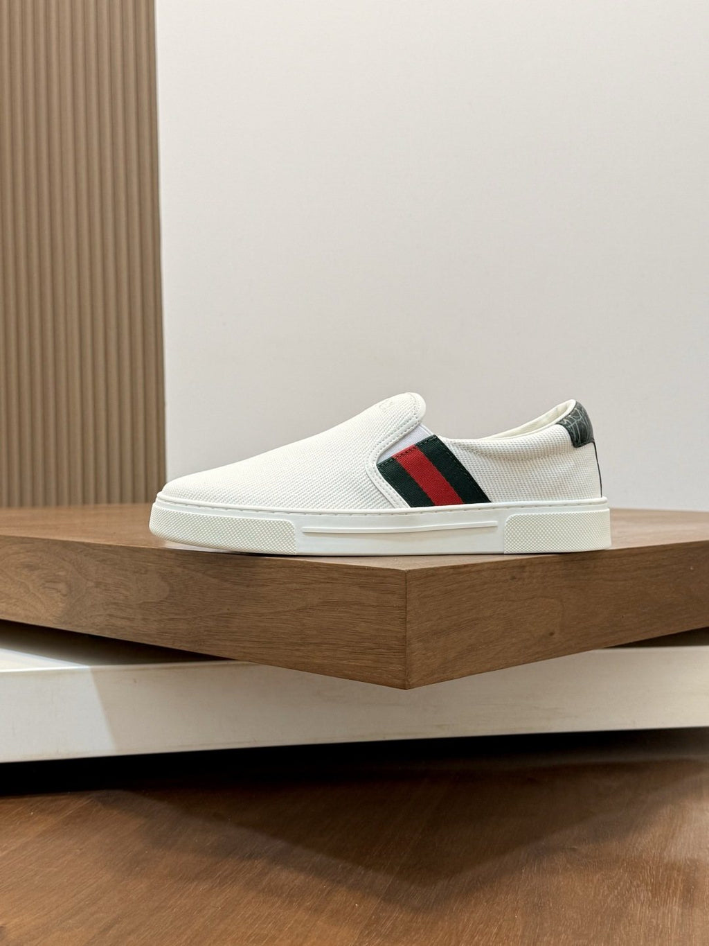 Gucci White Stripe Slip-On Sneakers — side