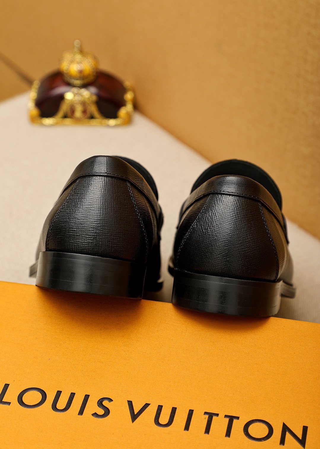 Louis Vuitton Black Textured Metal-Bit Loafers — back