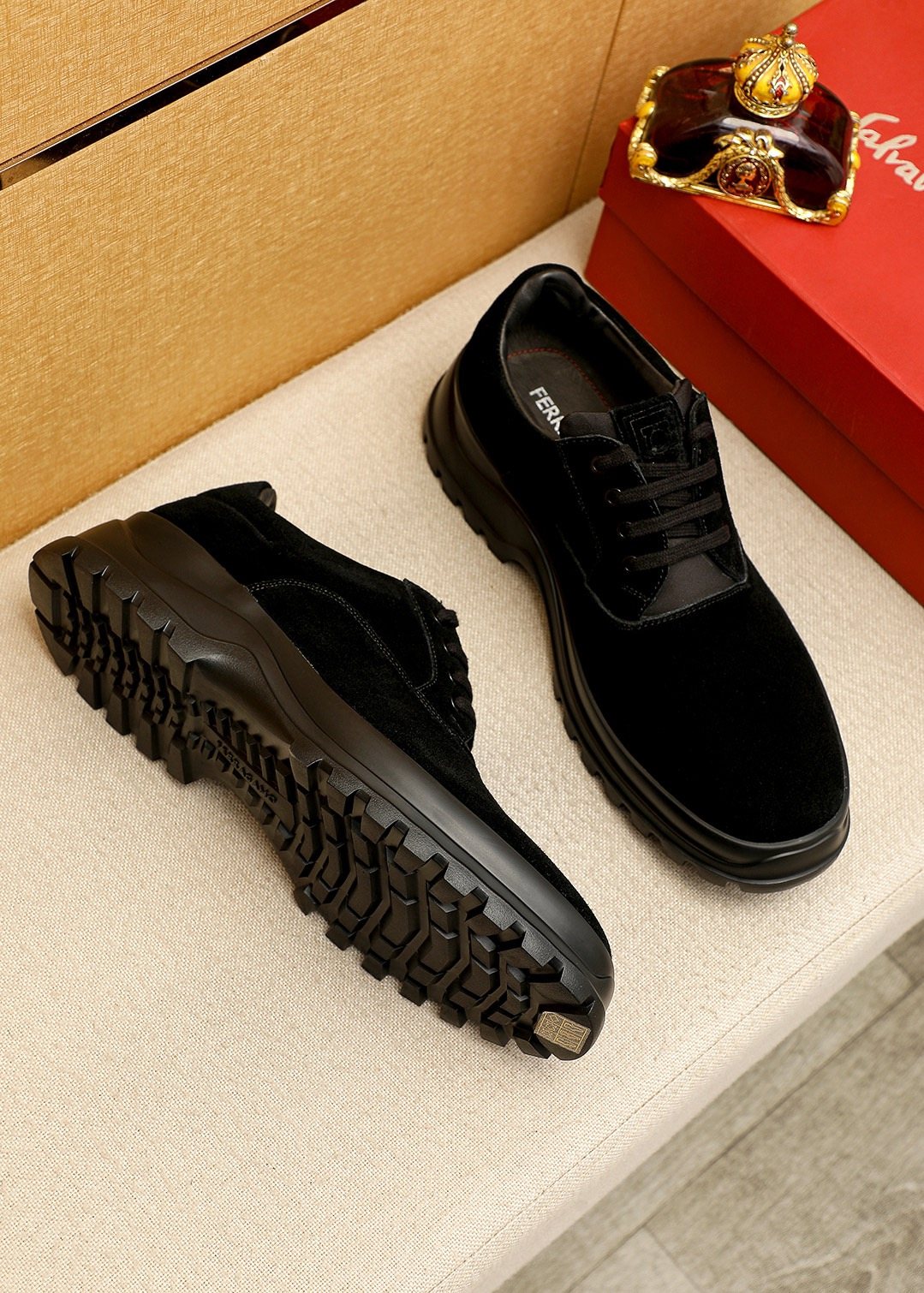 Ferragamo Black Lug Sole Lace-Up Shoes — side