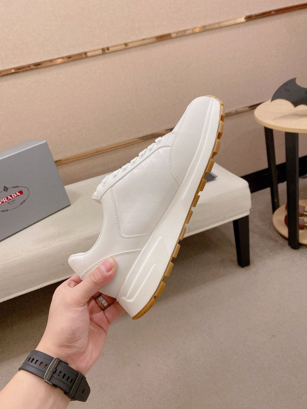 Prada White Gum Sole Sneakers — side